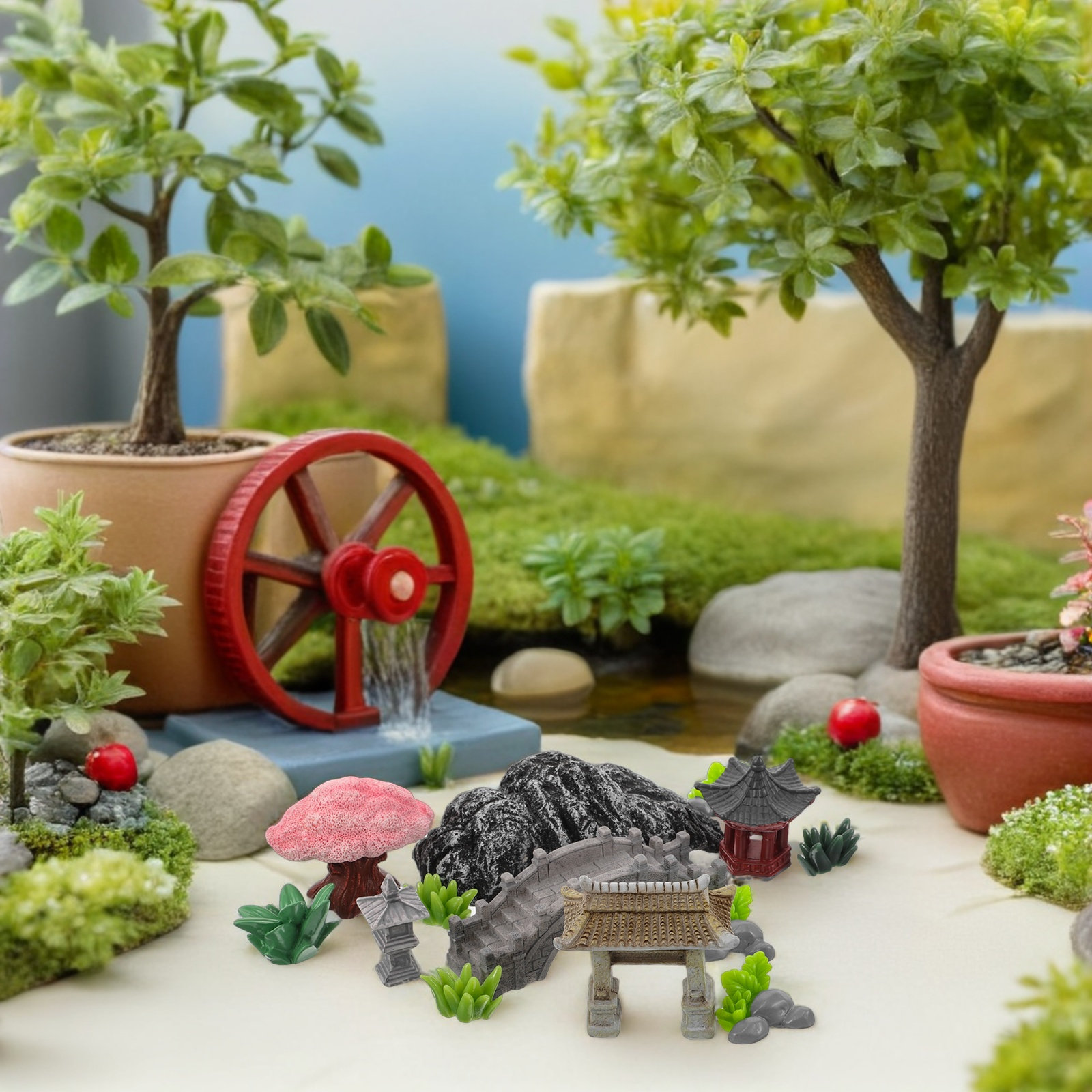 Bonsai Zen Garden Set - 1Set Miniature Zen Garden Bridge Pagoda