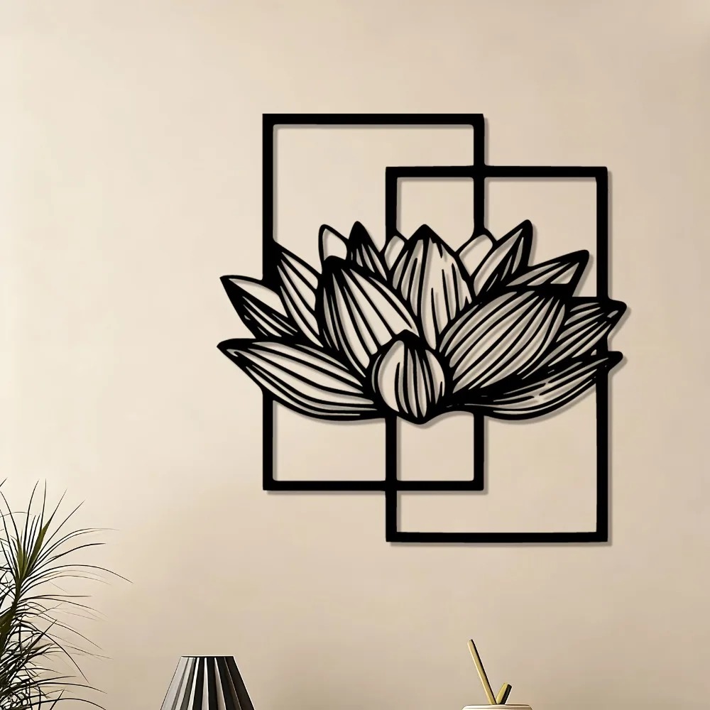 Bonsai Garden Decor - Lotus Flower Metal Wall Art, Rust-Resistant